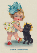 Petite fille joyeuse et son chat noir